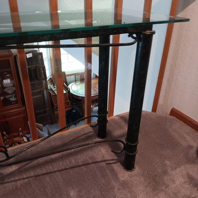 IRON FRAMED SOFA TABLE WITH A GLASS TOP