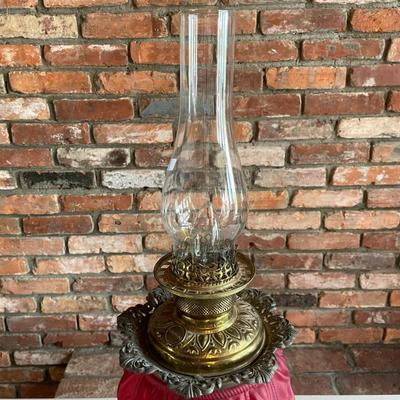 Antique Red Ruffled Glass Oil Lamp