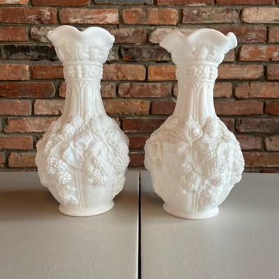 Vintage Milk Glass Vases Doeskin Loganberry Fruits