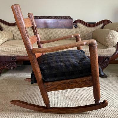 Vintage Carved Rocking Chair with Cushion