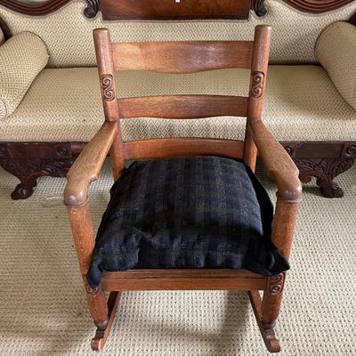 Vintage Carved Rocking Chair with Cushion