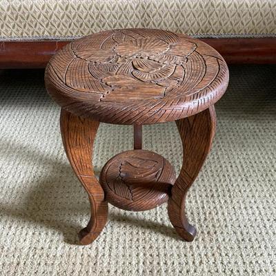 Vintage Carved Wood Side Table