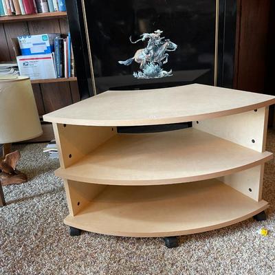 Corner TV stand with Shelving on Wheels
