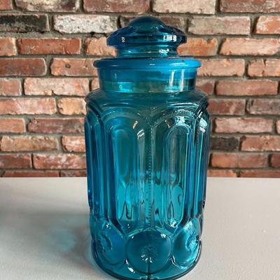 Vintage L. E. Smith Moon & Stars Blue Glass Apothecary Canisters / Jars