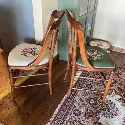 "HABERSHAM PLANTATION CO. TOCCOA, GEORGIA" Antique Dining Table and 6 Needlepoint Chairs