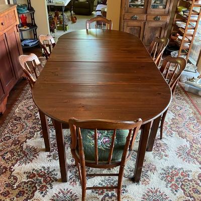 "HABERSHAM PLANTATION CO. TOCCOA, GEORGIA" Antique Dining Table and 6 Needlepoint Chairs