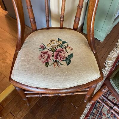 "HABERSHAM PLANTATION CO. TOCCOA, GEORGIA" Antique Dining Table and 6 Needlepoint Chairs