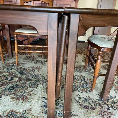 "HABERSHAM PLANTATION CO. TOCCOA, GEORGIA" Antique Dining Table and 6 Needlepoint Chairs