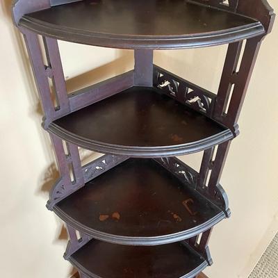 Antique Victorian Solid Wood 5 Tiered Corner Shelf