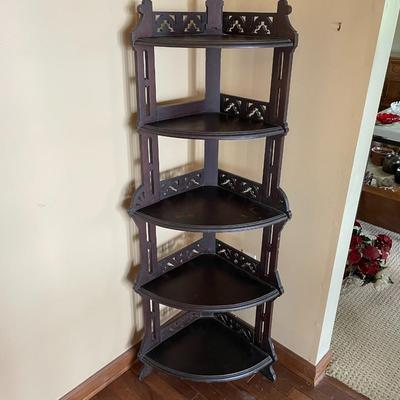 Antique Victorian Solid Wood 5 Tiered Corner Shelf