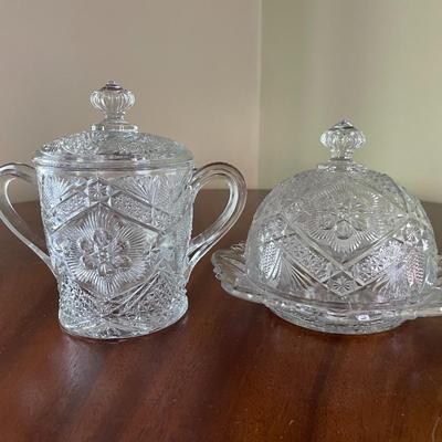EAPG Indiana Glass Covered Butter Dish and Covered Sugar Dish