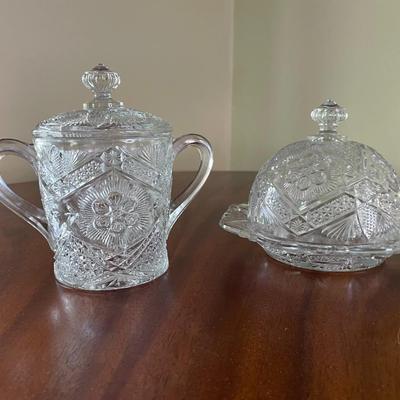 EAPG Indiana Glass Covered Butter Dish and Covered Sugar Dish