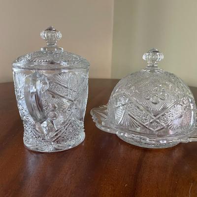 EAPG Indiana Glass Covered Butter Dish and Covered Sugar Dish