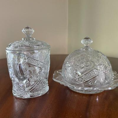 EAPG Indiana Glass Covered Butter Dish and Covered Sugar Dish