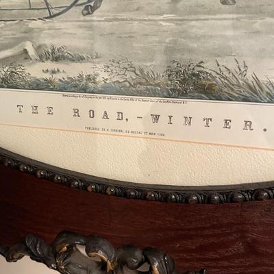 Currier And Ives Vintage "The Road WINTER" SLEIGH Americana Art Christmas Horses 1853