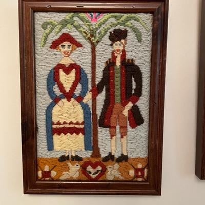 Vintage Embroidered Framed Wall Art