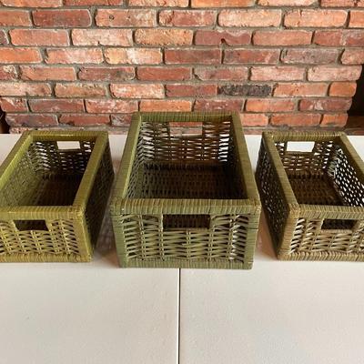 Green Wicker Decorative Storage Boxes