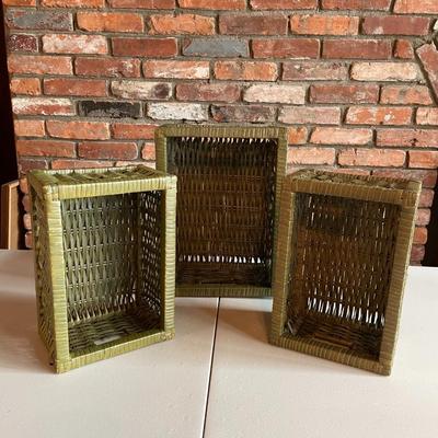 Green Wicker Decorative Storage Boxes