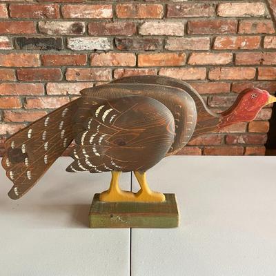 Large Folk Art Wood Hand Carved & Hand Painted Turkey
