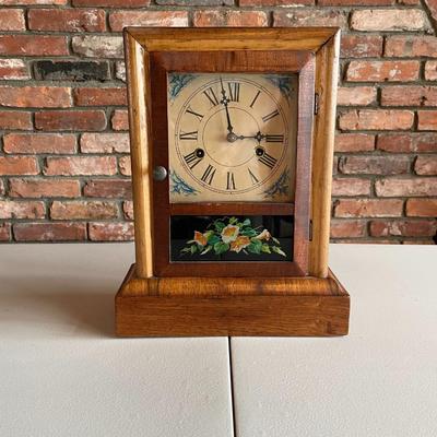 19th Century Antique Wood Framed Antique Rectangular Mantle Clock.