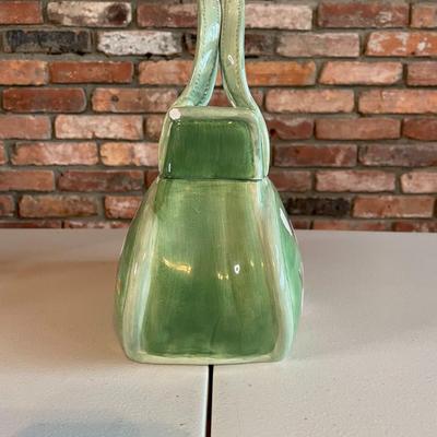 Vintage Green Ceramic Purse Handbag Cookie Jar