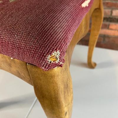 Queen Anne Style Wooden Foot Stool with Needlepoint Upholstery