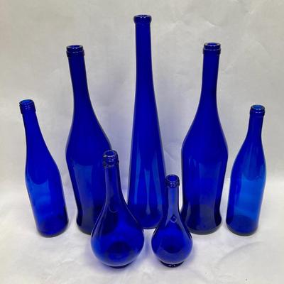 lot of 7 cobalt blue bottles - various sizes