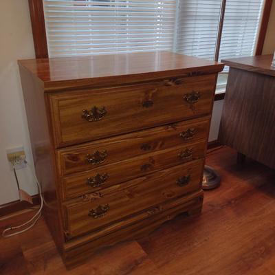 Wood Finish Three Drawer Dresser- Approx 30" x 17" x 31 1 /4" Tall (Choice A- Office)
