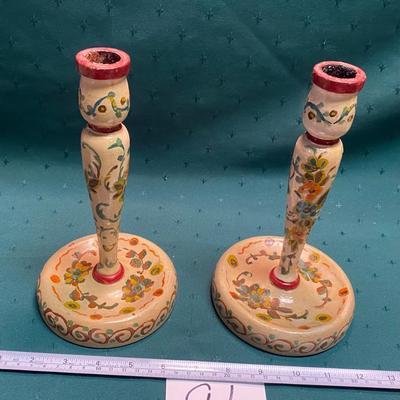 Vintage Wooden Painted Candle Holders