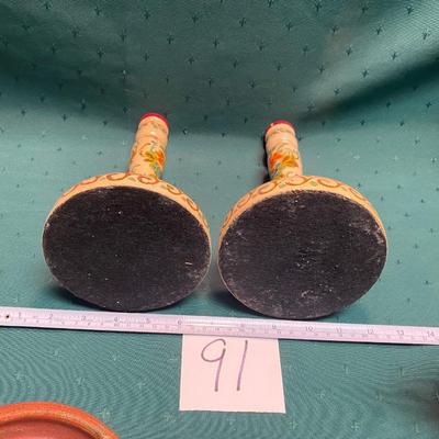 Vintage Wooden Painted Candle Holders