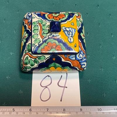 Vintage Painted Mexican Terracotta Box