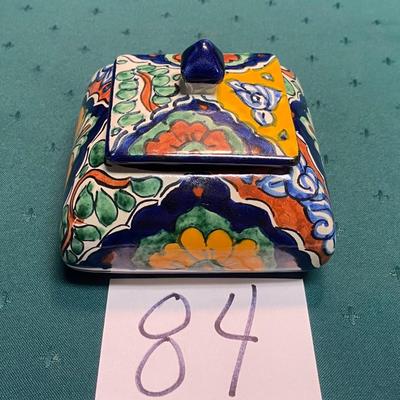 Vintage Painted Mexican Terracotta Box