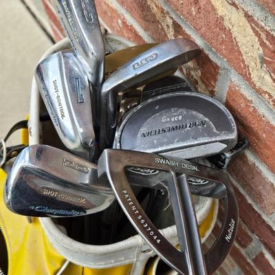 Mixed Lot of Golf Clubs and Bag