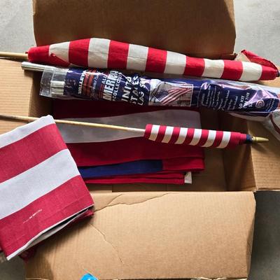 Box of American Flags & Flag Pole
