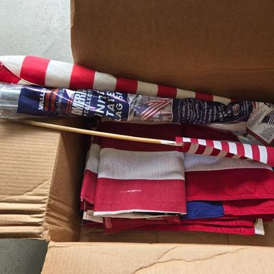 Box of American Flags & Flag Pole