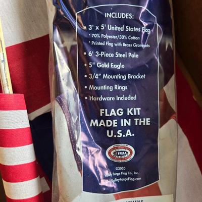 Box of American Flags & Flag Pole