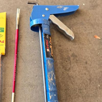 Mixed Lot - Paint Brushes, Caulk Gun, and Scrapers