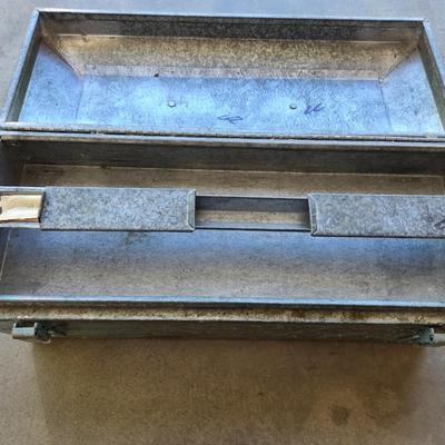 Vintage Chipped Blue Metal Tool Box with Tray