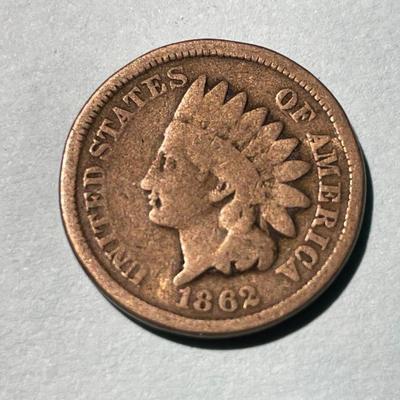 1862 CIRCULATED CONDITION INDIAN HEAD CENT AS PICTURED. (COIN #1).