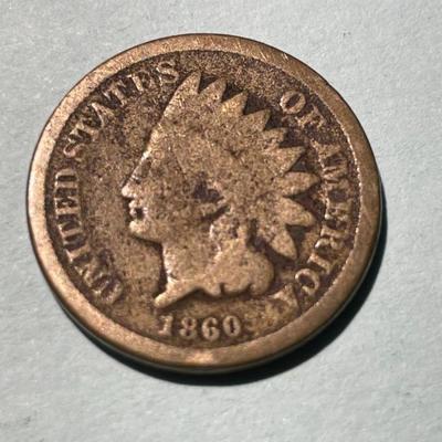 1860 ROUND BUST VARIETY CIRCULATED CONDITION INDIAN HEAD CENT AS PICTURED. (COIN #2).