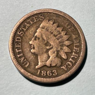 1863 CIRCULATED CONDITION INDIAN HEAD CENT AS PICTURED. (COIN #4).