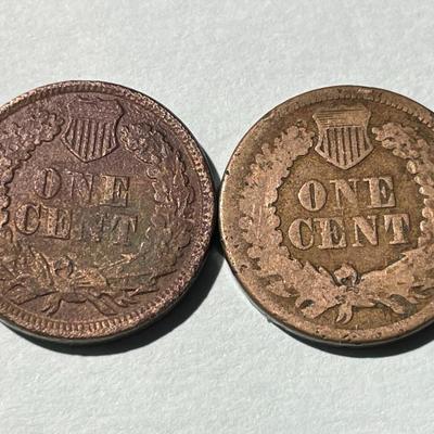 1862 & 1863 CIRCULATED CONDITION INDIAN HEAD CENTS AS PICTURED. (COIN #7).