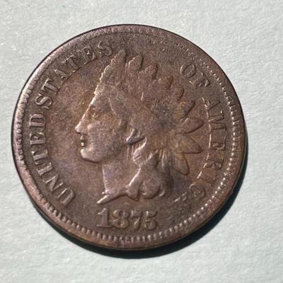 1875 CIRCULATED CONDITION INDIAN HEAD CENT AS PICTURED. (COIN #8).