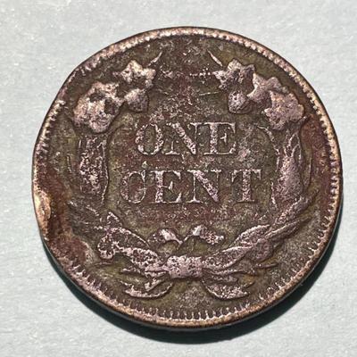 1858 CIRCULATED CONDITION w/SURFACE DAMAGE FLYING EAGLE CENT AS PICTURED. (COIN #11).