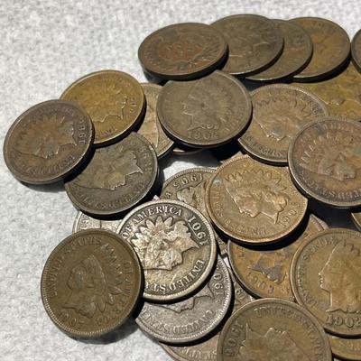 ROLL OF 50 NICE CIRCULATED GOOD/VG CONDITIONS INDIAN HEAD CENTS AS PICTURED.