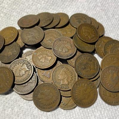 ROLL OF 50 NICE CIRCULATED GOOD/VG CONDITIONS INDIAN HEAD CENTS AS PICTURED.