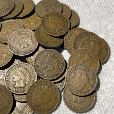 ROLL OF 50 NICE CIRCULATED GOOD/VG CONDITIONS INDIAN HEAD CENTS AS PICTURED.