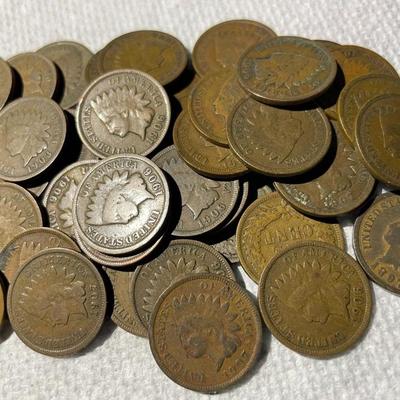 ROLL OF 50 NICE CIRCULATED GOOD/VG CONDITIONS INDIAN HEAD CENTS AS PICTURED. (BAG #2).