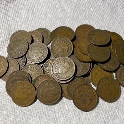 ROLL OF 50 NICE CIRCULATED GOOD/VG CONDITIONS INDIAN HEAD CENTS AS PICTURED. (BAG #2).