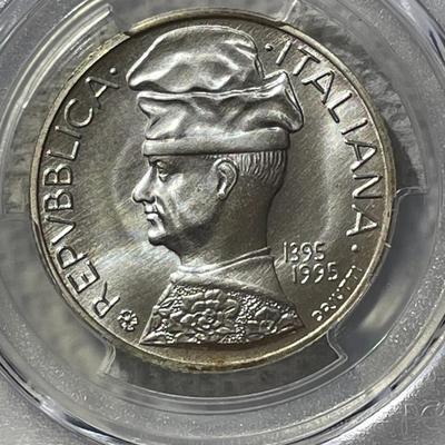 PCGS CERTIFIED ITALY 1995-R MS69 BIRTH OF PASANELLO 500 LIRE SILVER COMMEMORATIVE COIN. (PCGS POPULATION-1 NONE GRADED HIGHER).